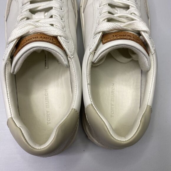 Tory Burch Colorblock Sneakers Tennis shoes 5.5 women Snow White Napa Leather - Picture 6 of 10